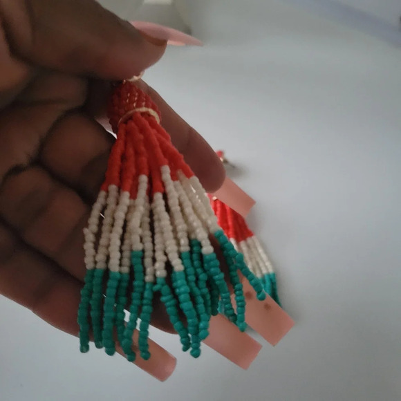 Beaded Tassel Earrings Long and Colorful - Picture 6 of 6